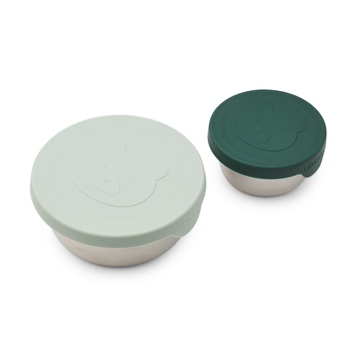 DELISTED Liewood Fiby Snackbox-Set „Mr Bear dusty mint / garden green mix“, Edelstahl mit Silikon-Deckel