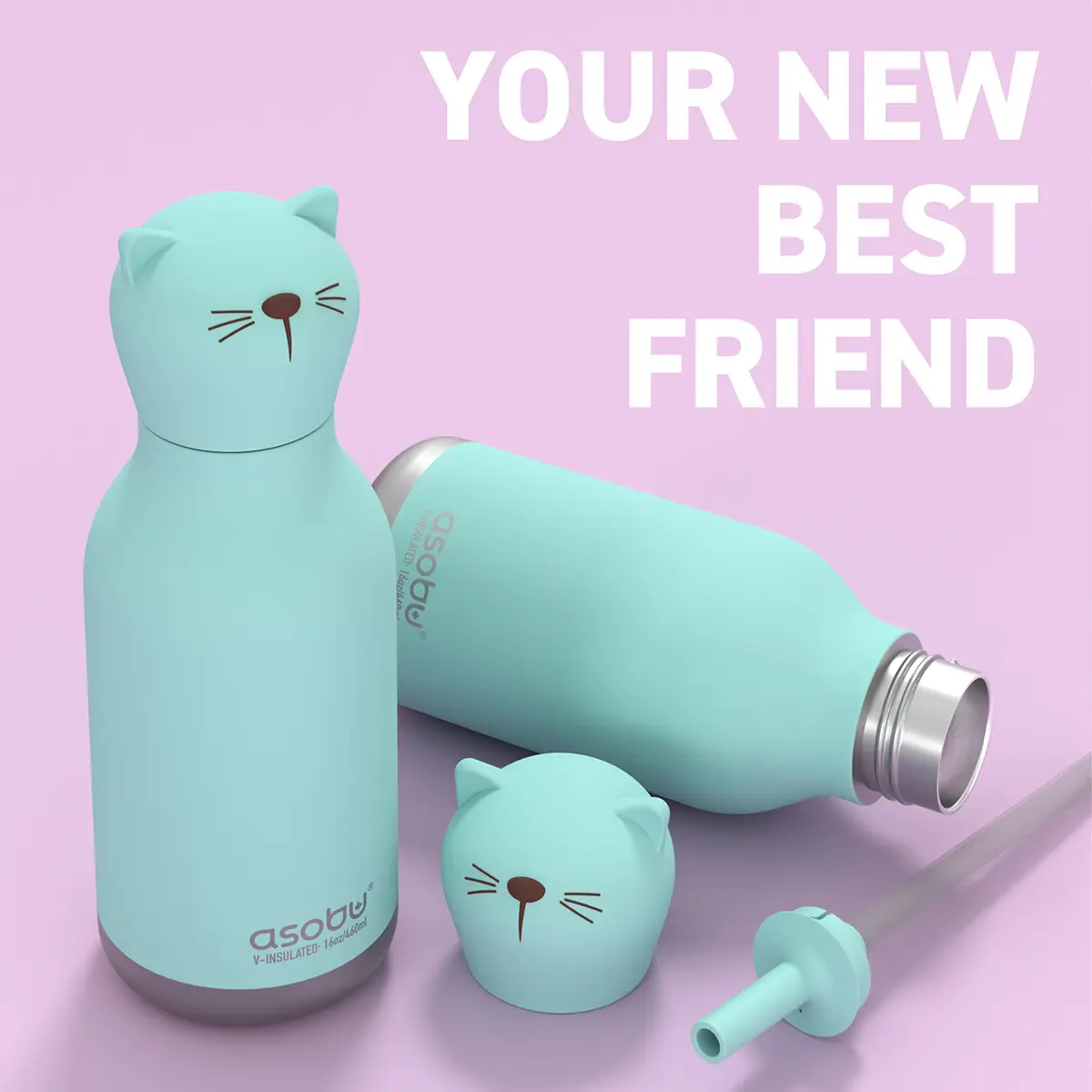 ASOBU Bestie Trinkflasche „Kiki die Katze“, 460 ml