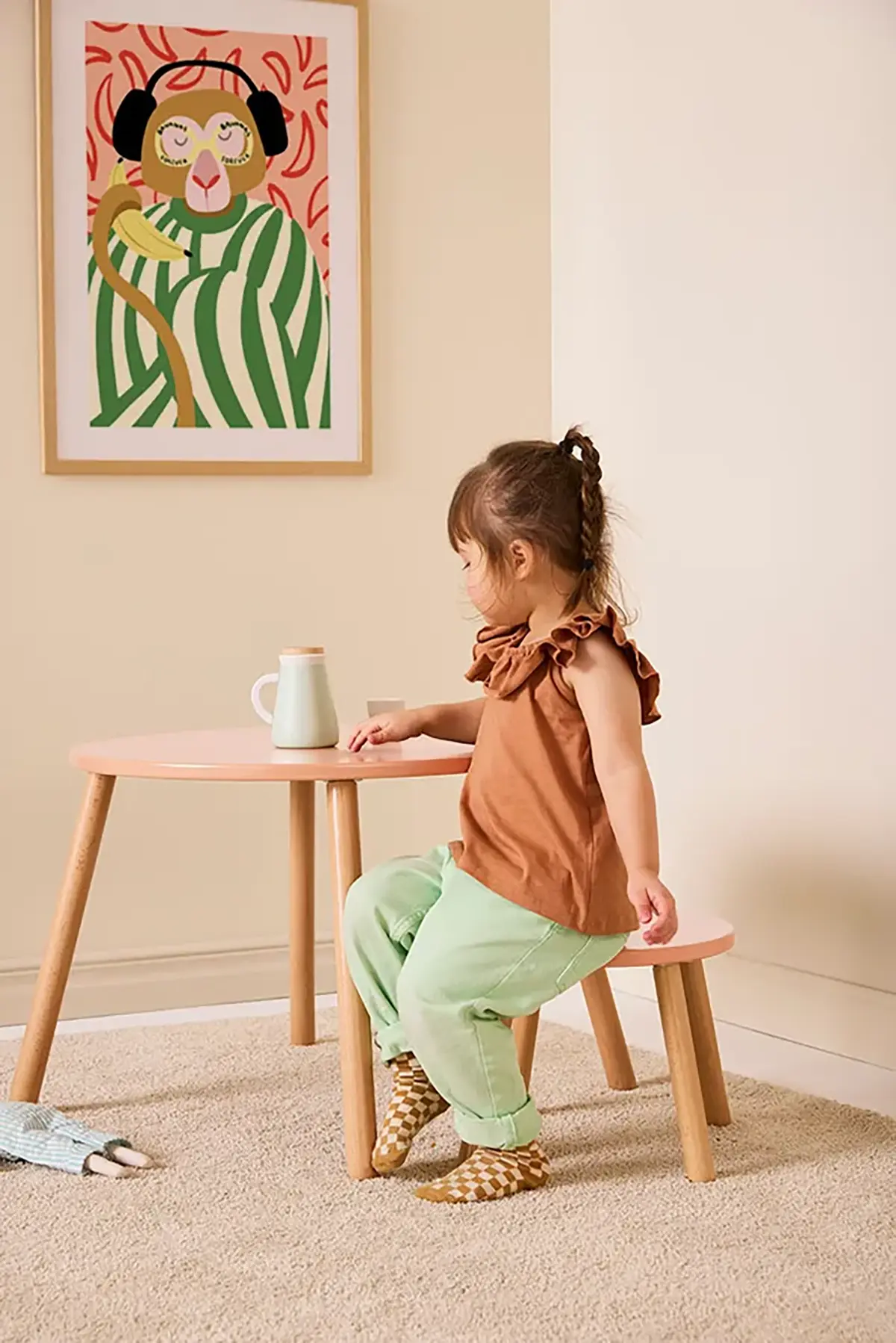 Kids Concept Kindertisch und Hocker-Set „apricot“