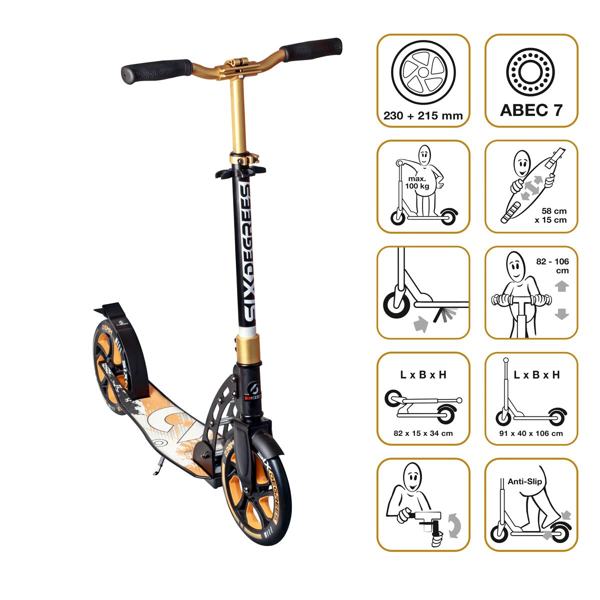 Six Degrees Aluminium Scooter 230/215 mm - Gold