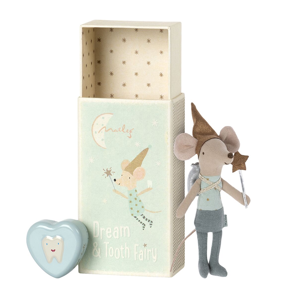 Maileg Big Brother Maus „Zahnfee“ in Streichholzschachtel, blau, H16cm 02