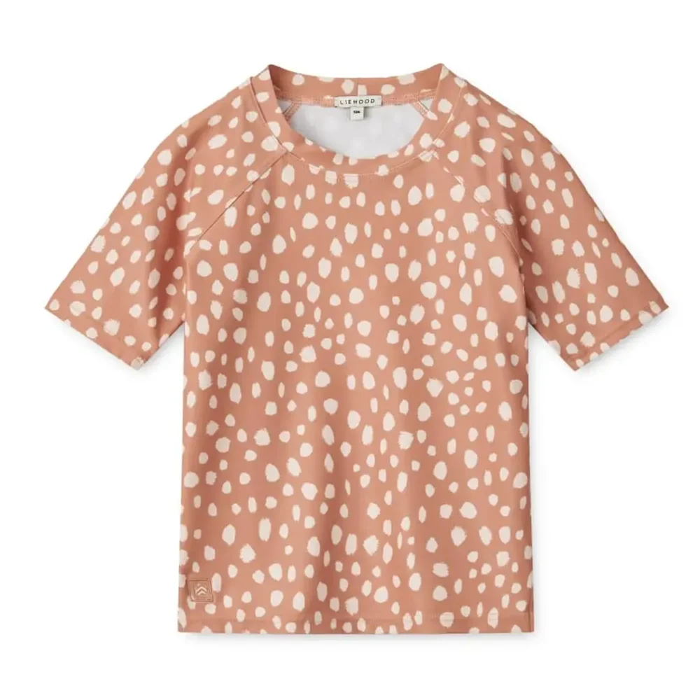 Liewood Noah Kurzarm-Schwimm-T-Shirt „Leo spots / Tuscany rose“, LSF 40+