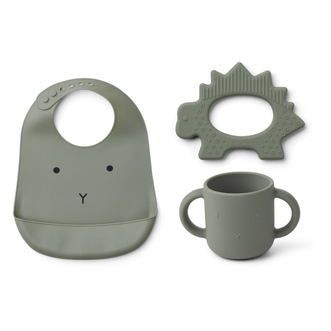 Liewood Carol Geschirr und Lätzchen-Set „Faune green mix“ aus Silikon, 3er-Set
