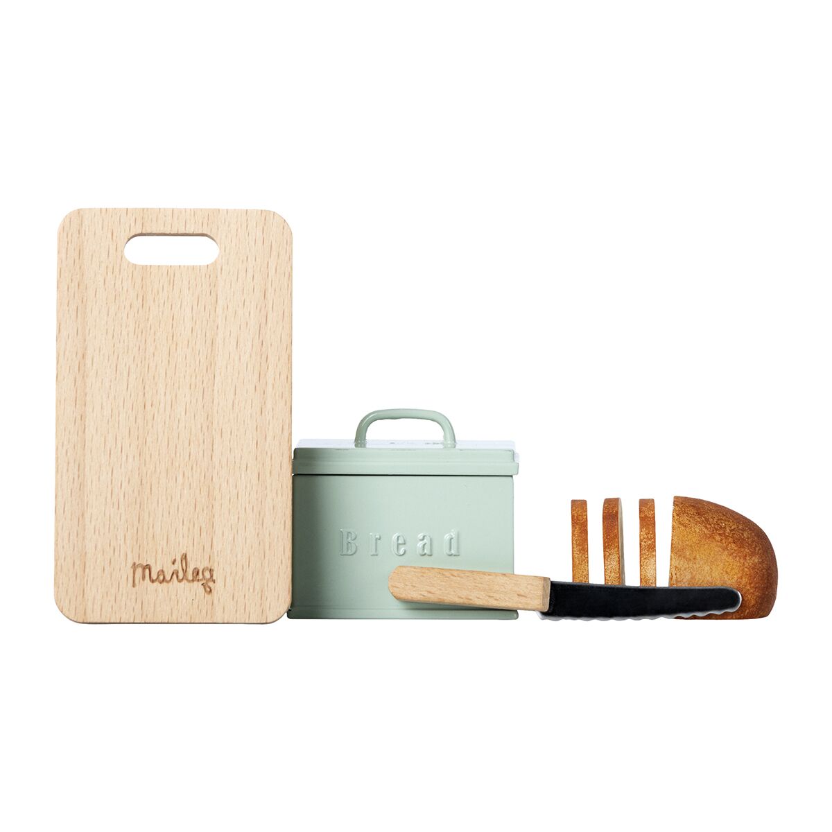 Maileg Miniatur Brotbox mit Schneidebrett und Messer 02