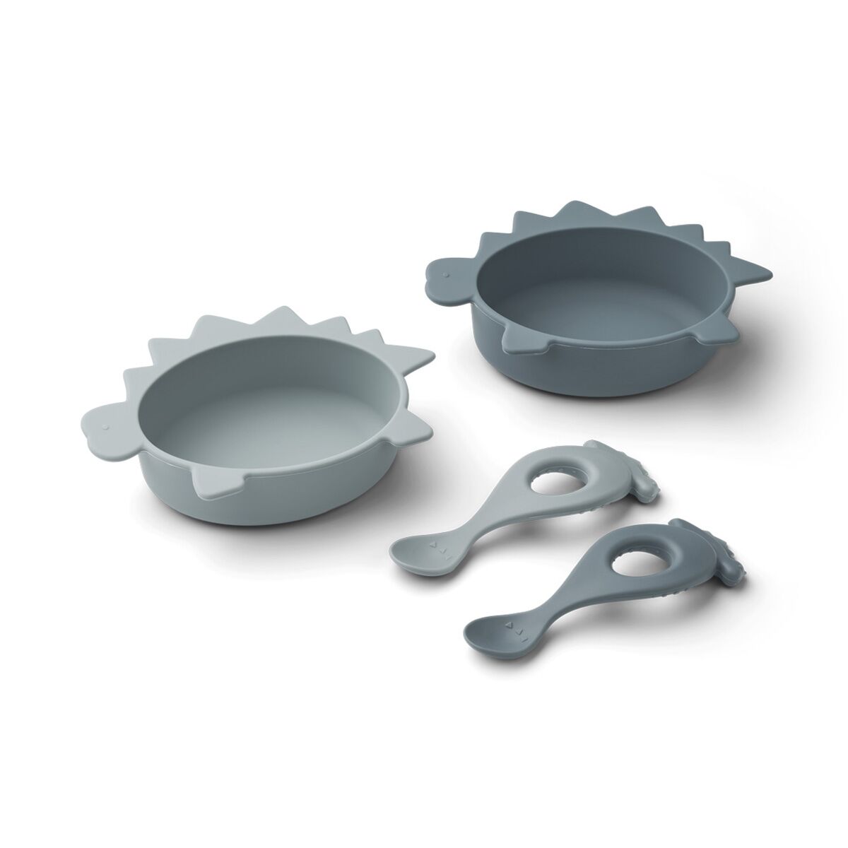 Liewood Evan Silikon Schlüssel-Löffel-Set Baby „Dino blue mix“, 4-teilig