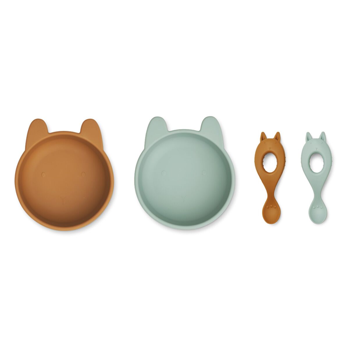 Liewood Evan Silikon Schlüssel-Löffel-Set Baby „Rabbit mustrad peppermint mix“, 4-teilig 01