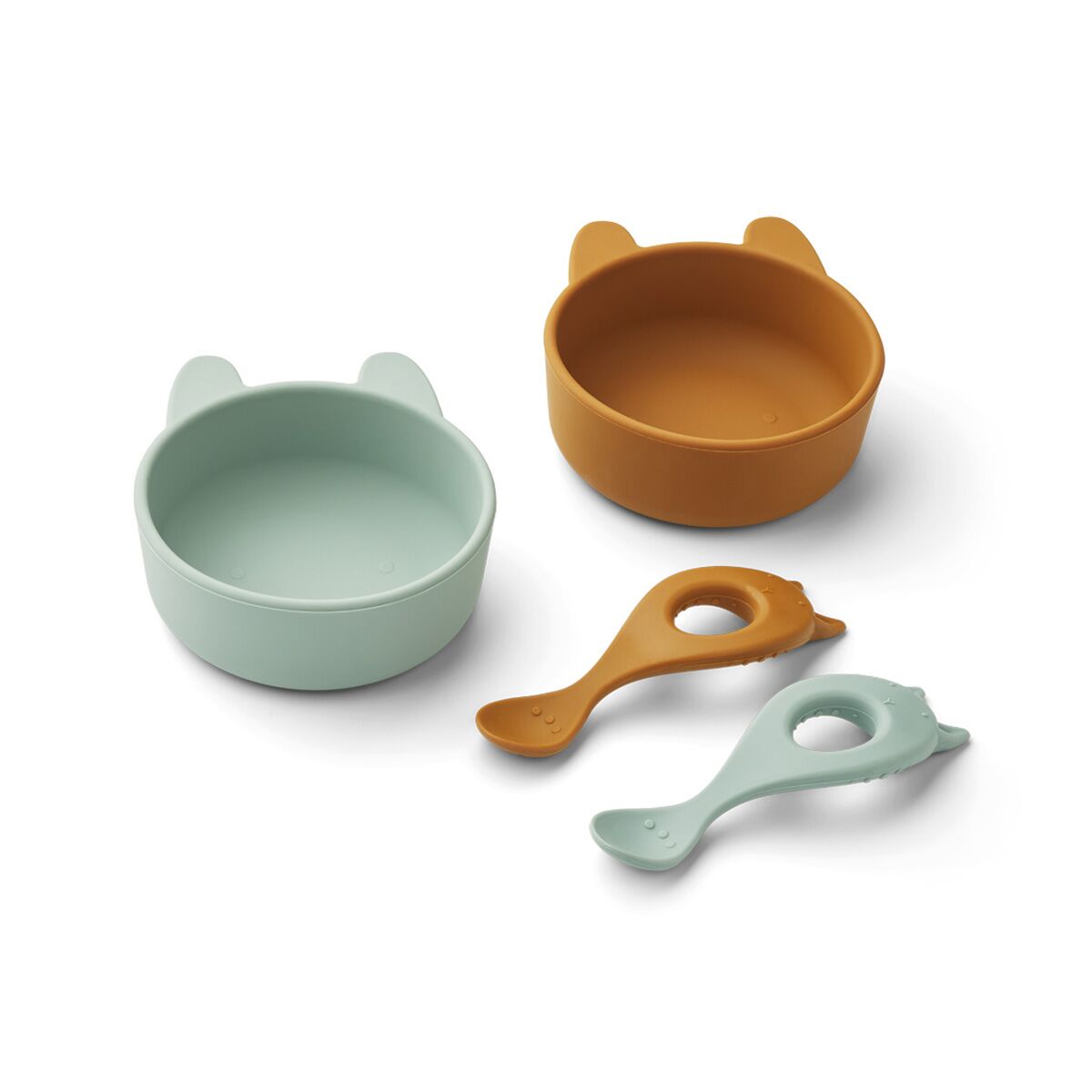 Liewood Evan Silikon Schlüssel-Löffel-Set Baby „Rabbit mustrad peppermint mix“, 4-teilig 02