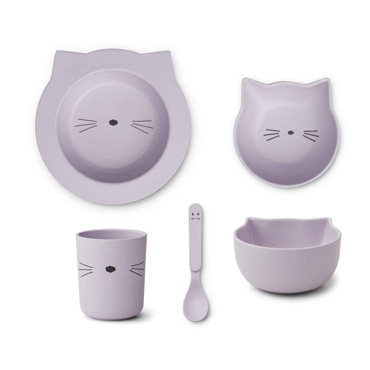 Liewood Joana Geschirr-Set Baby „Cat light lavender“, aus PLA