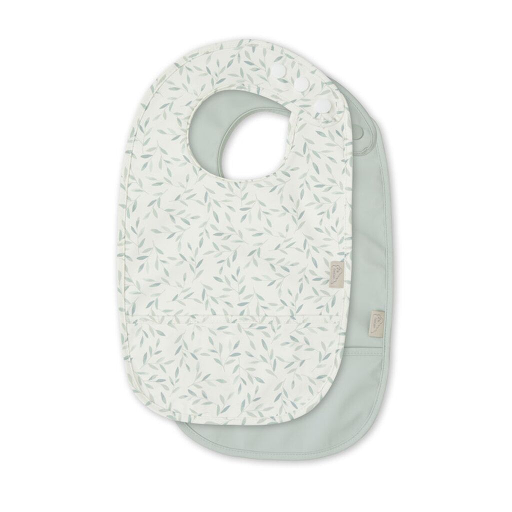Cam Cam Lätzchen mit Auffangtasche „Green Leaves : Dusty Green“, L36cm 01