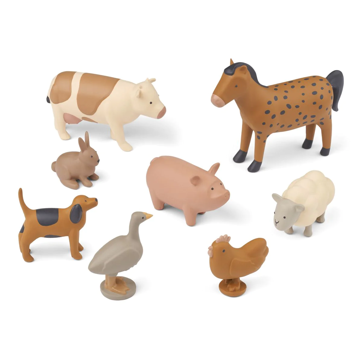 Liewood Farmtiere Cole „Golden caramel multi mix“, 8er-Set, Naturkautschuk
