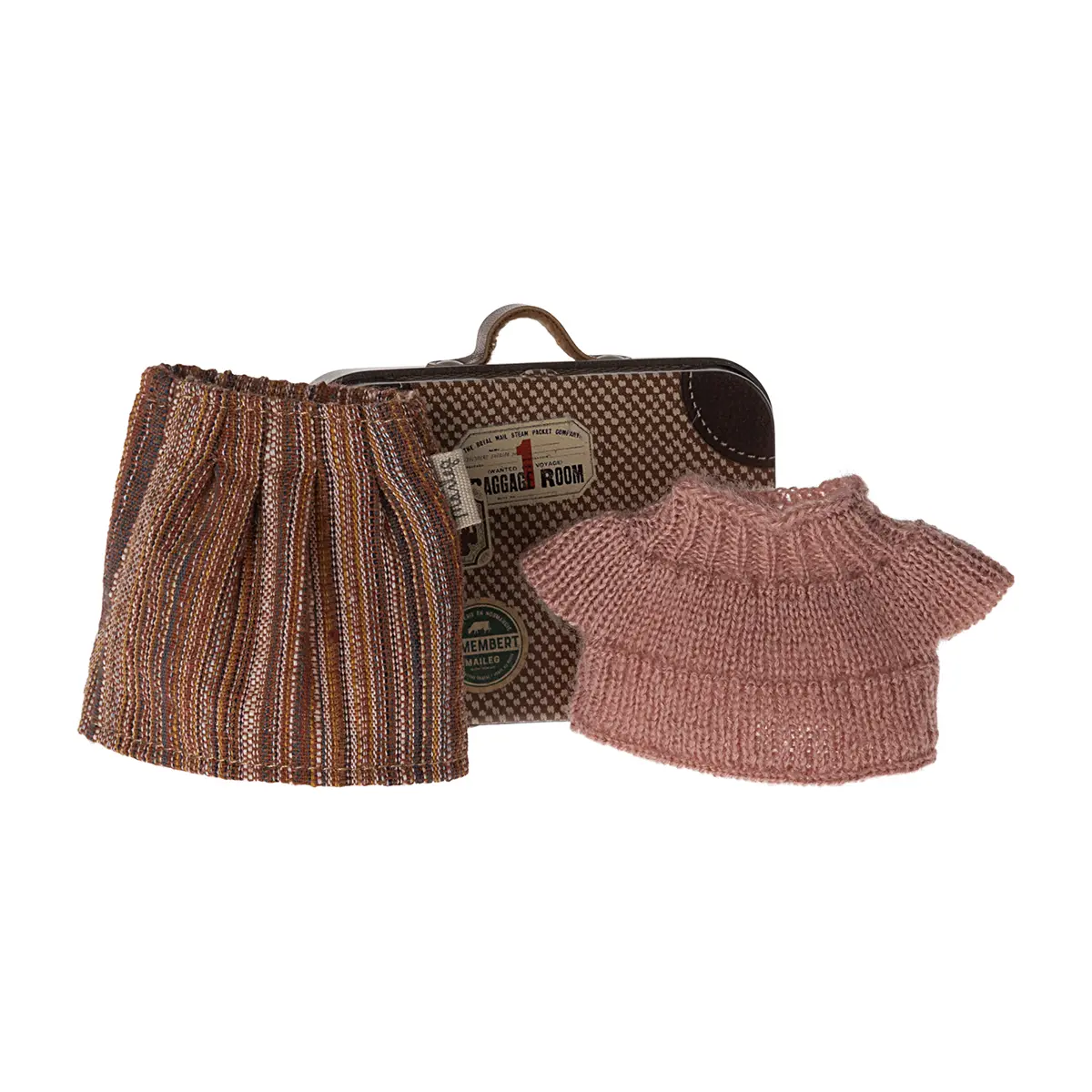 Maileg Strickbluse und Rock im Koffer für Oma Maus