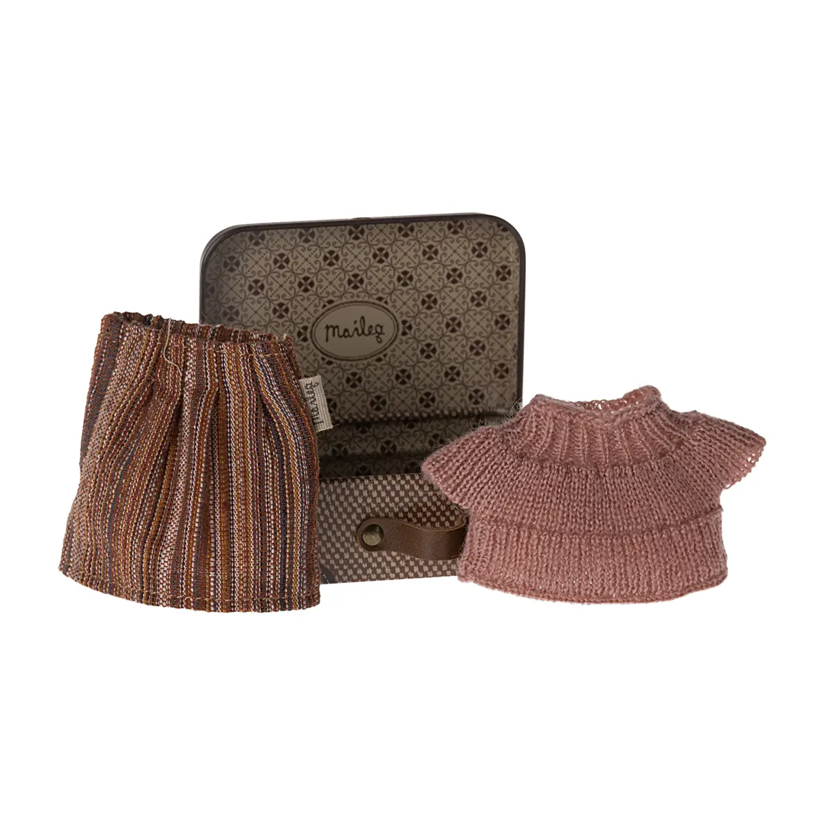 Maileg Strickbluse und Rock im Koffer für Oma Maus