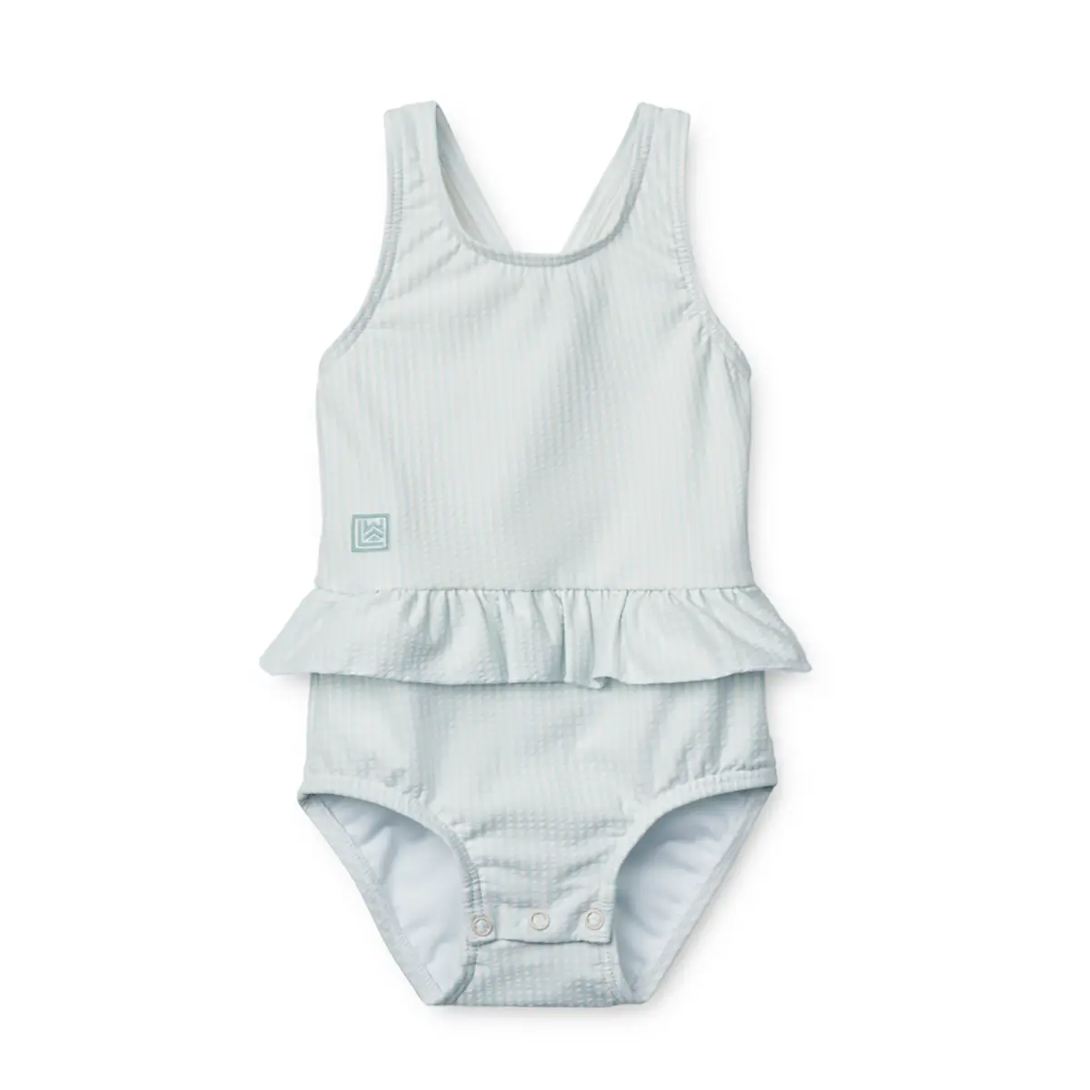 Liewood Amina Baby-Badeanzug „Pure sky / Creme de la creme“, Seersucker