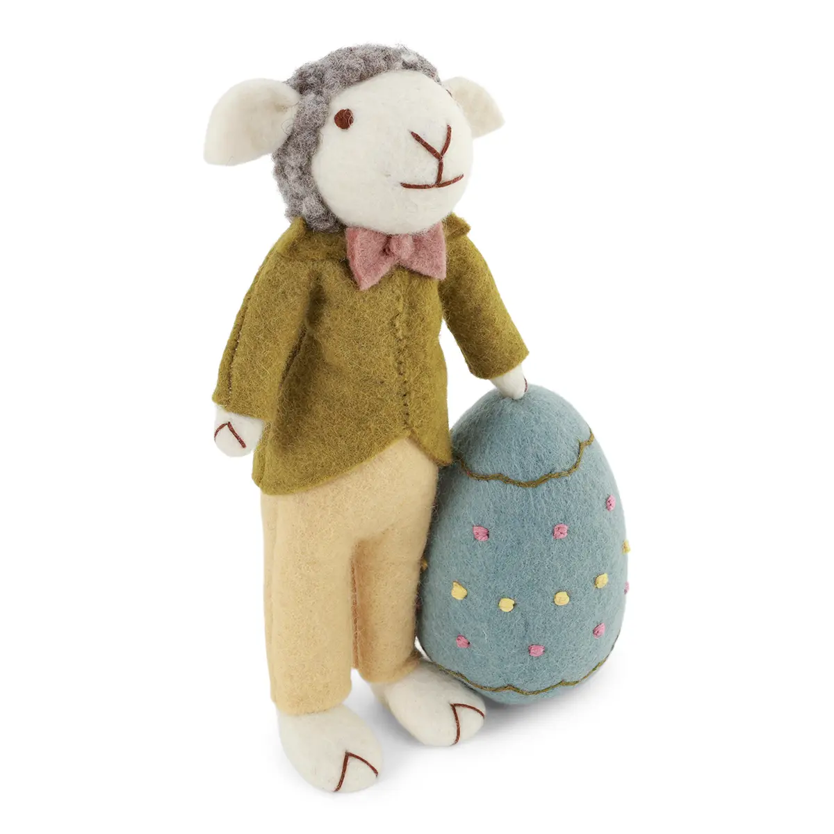 Gry & Sif Schaffamilie „weißes Schaf mit grüner Jacke und gr. Osterei“ H27cm