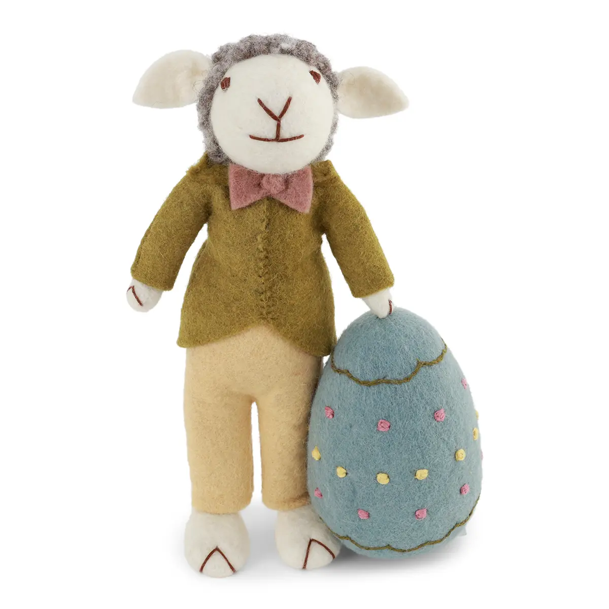 Gry & Sif Schaffamilie „weißes Schaf mit grüner Jacke und gr. Osterei“ H27cm