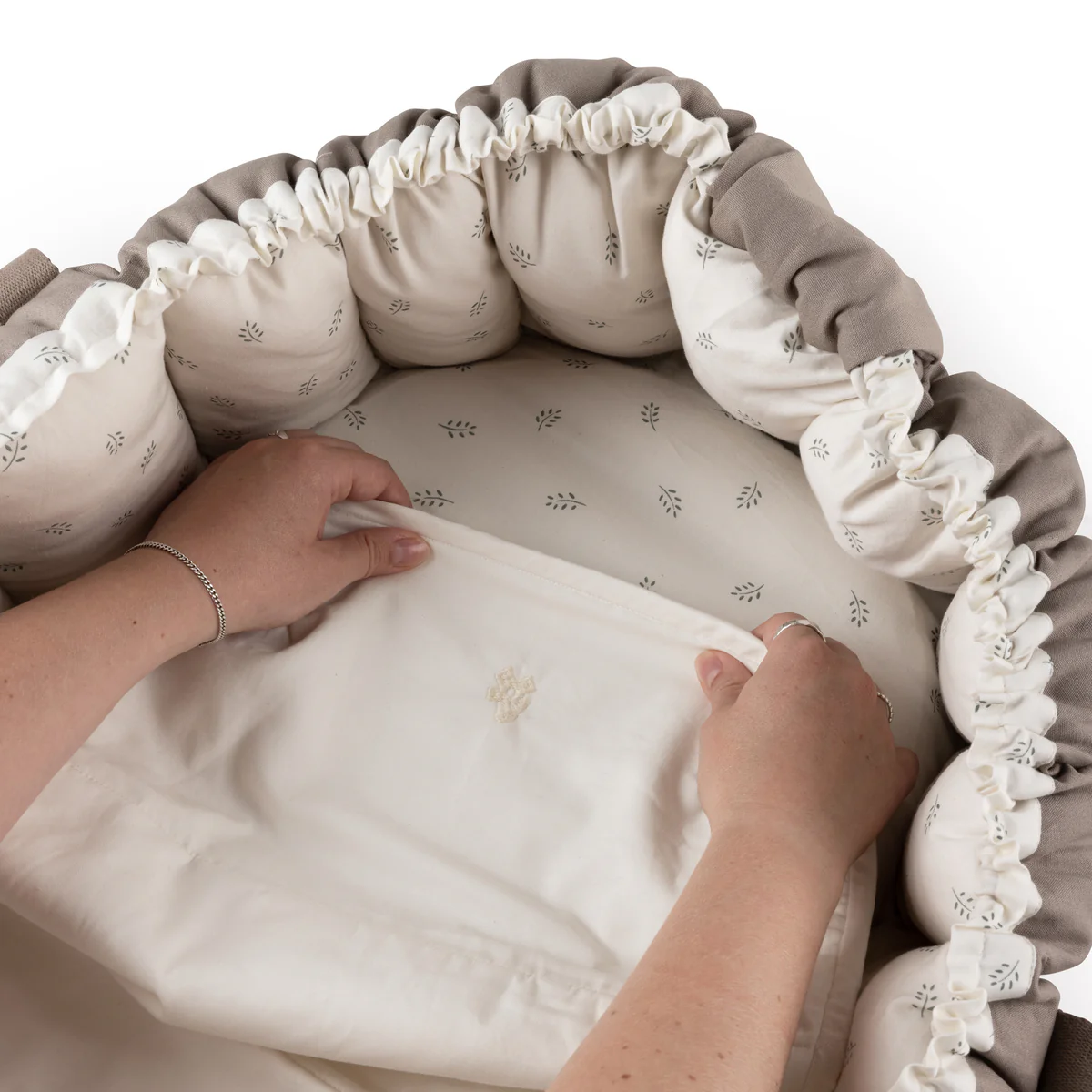 Sebra Bettnässe-Bezug für 3-in-1 Baby Nestchen, „Moonlight beige“ Bio-Baumwolle, 74x35cm