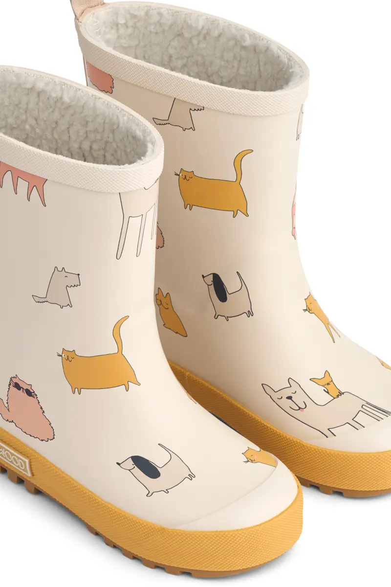Liewood Mason Thermo-Regenstiefel „Cats and Dogs / Sandy“, Teddyfutter