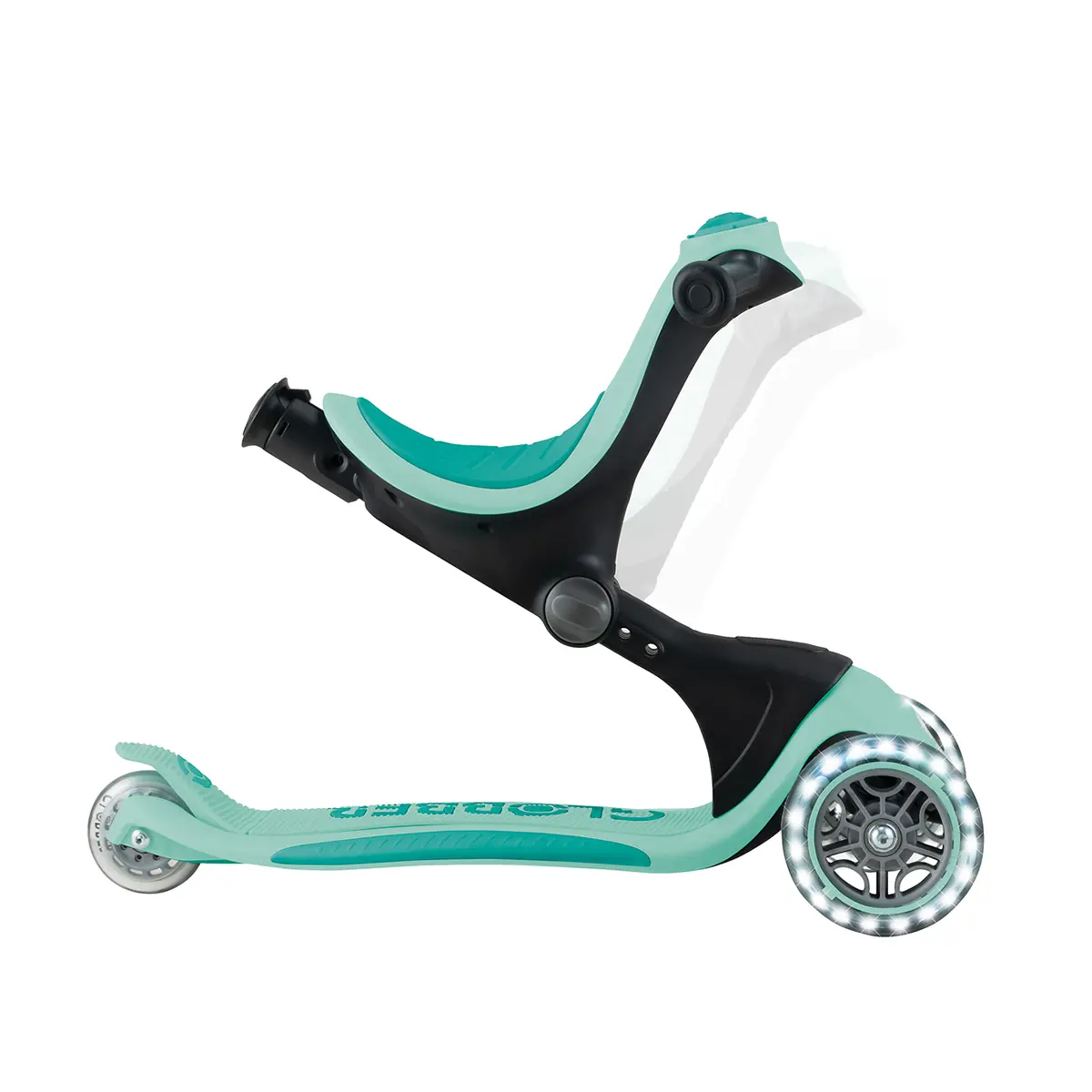 Globber 3-in-1 Roller Go-Up Deluxe Lights 360 Grad mit Leuchtrollen – Mint, Hinterradlenkung, 15M-9J