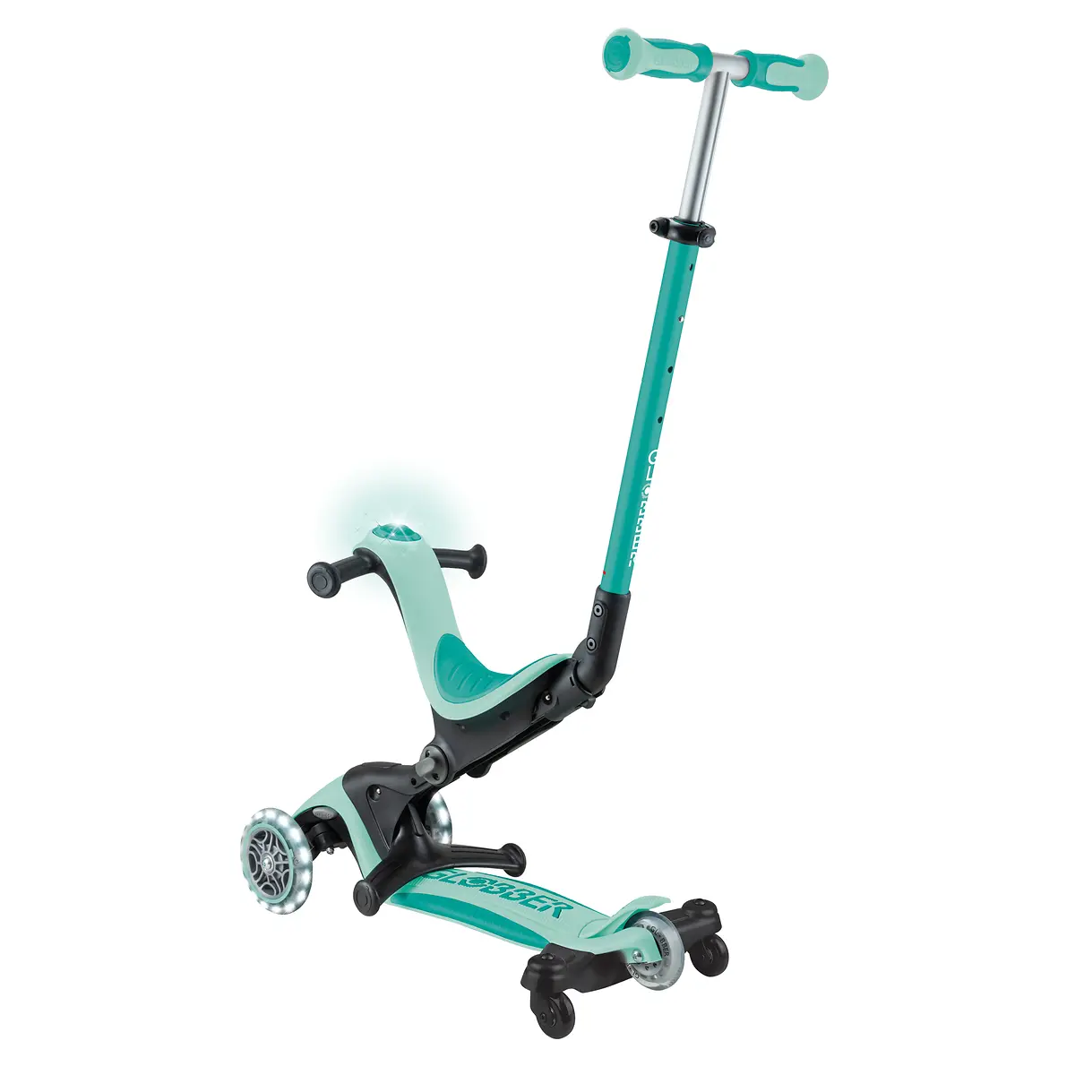 Globber 3-in-1 Roller Go-Up Deluxe Lights 360 Grad mit Leuchtrollen – Mint, Hinterradlenkung, 15M-9J – Bild 8