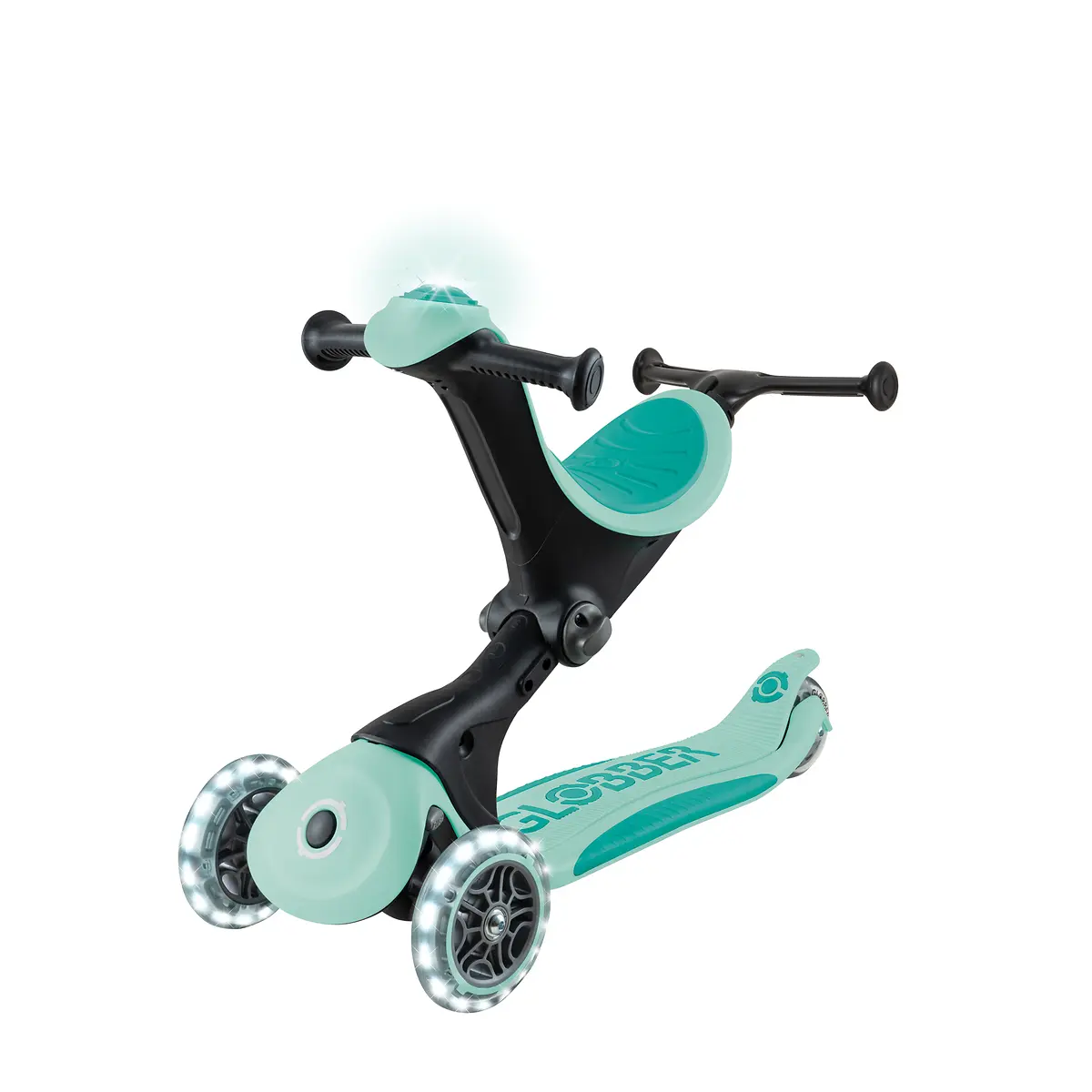 Globber 3-in-1 Roller Go-Up Deluxe Lights 360 Grad mit Leuchtrollen – Mint, Hinterradlenkung, 15M-9J – Bild 12