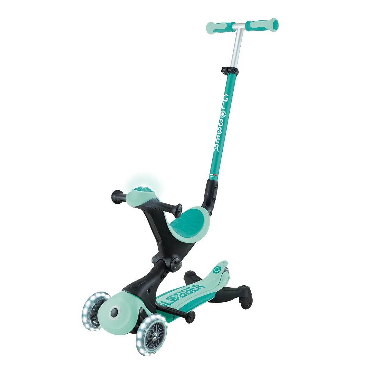 Globber 3-in-1 Roller Go-Up Deluxe Lights 360 Grad mit Leuchtrollen – Mint, Hinterradlenkung, 15M-9J – Bild 7