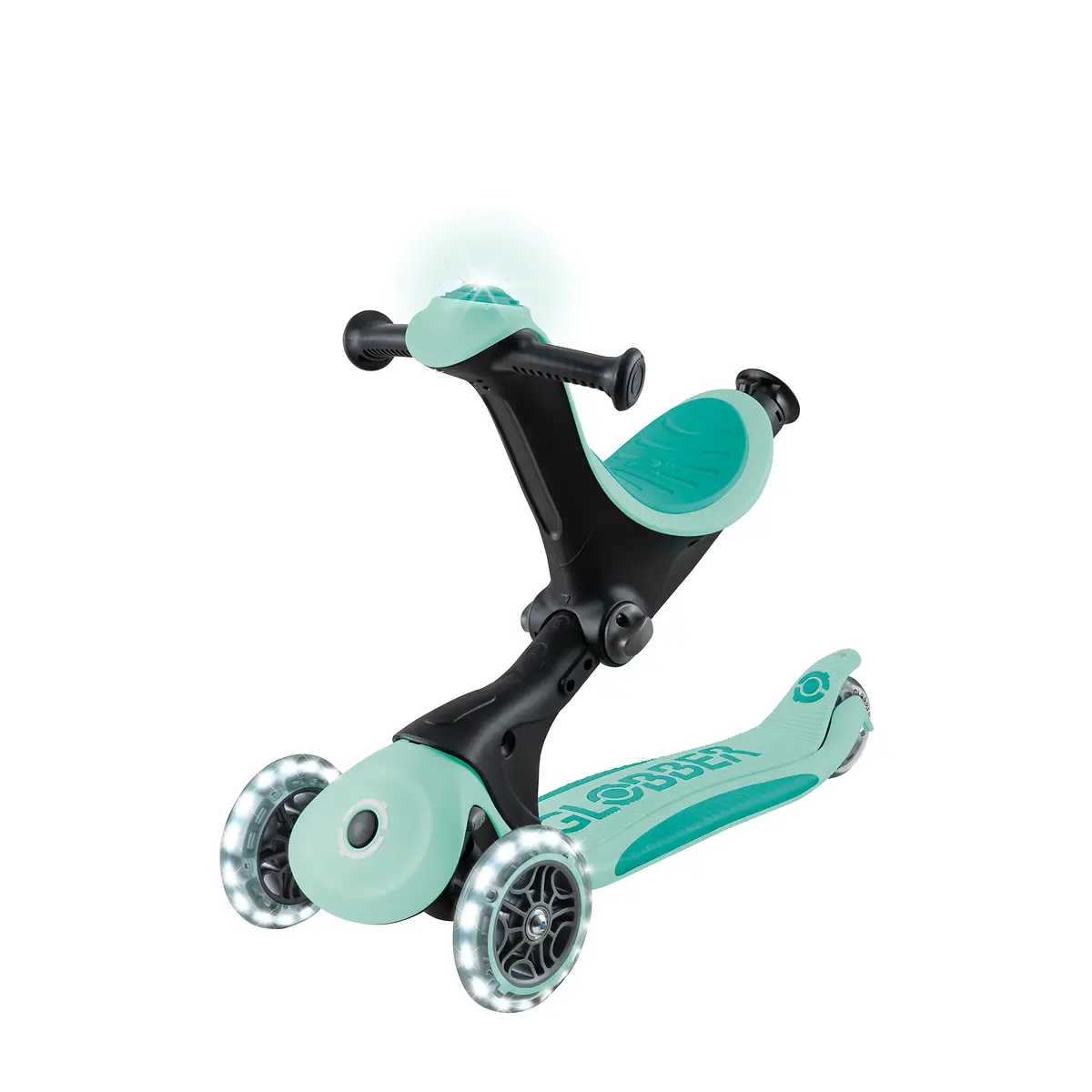 Globber 3-in-1 Roller Go-Up Deluxe Lights 360 Grad mit Leuchtrollen – Mint, Hinterradlenkung, 15M-9J – Bild 11