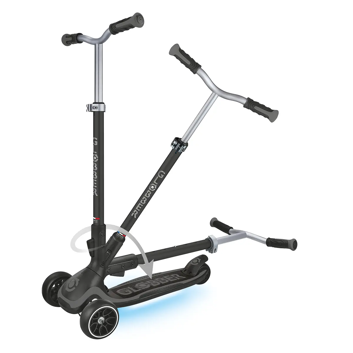 Globber Roller Ultimum Lights mit Leuchtmodul – Grau, 12 Licht-Programme, 5-99 Jahre, bis 100kg