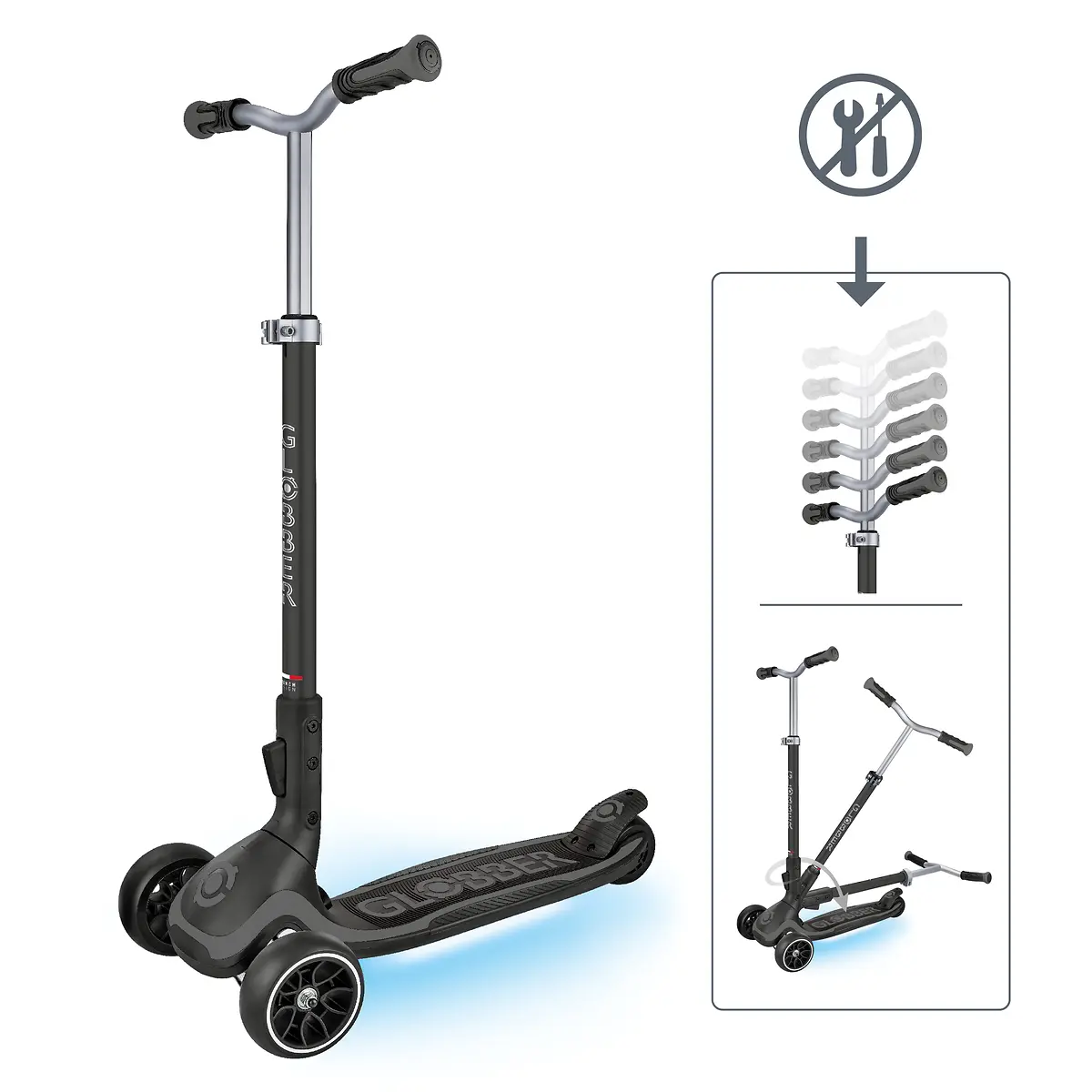 Globber Roller Ultimum Lights mit Leuchtmodul – Grau, 12 Licht-Programme, 5-99 Jahre, bis 100kg