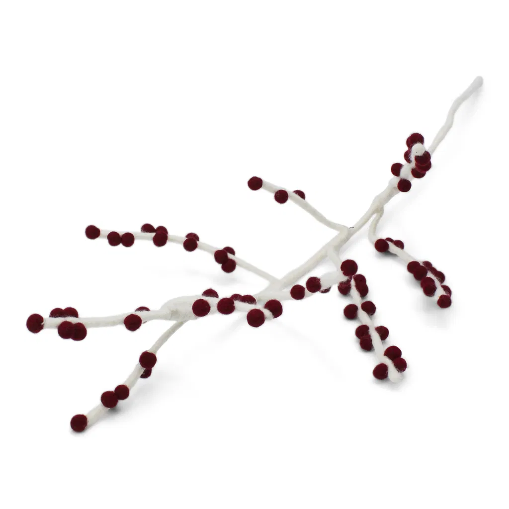 Gry & Sif Filzblumen Zweig „weiß mit roten Beeren“ 60cm
