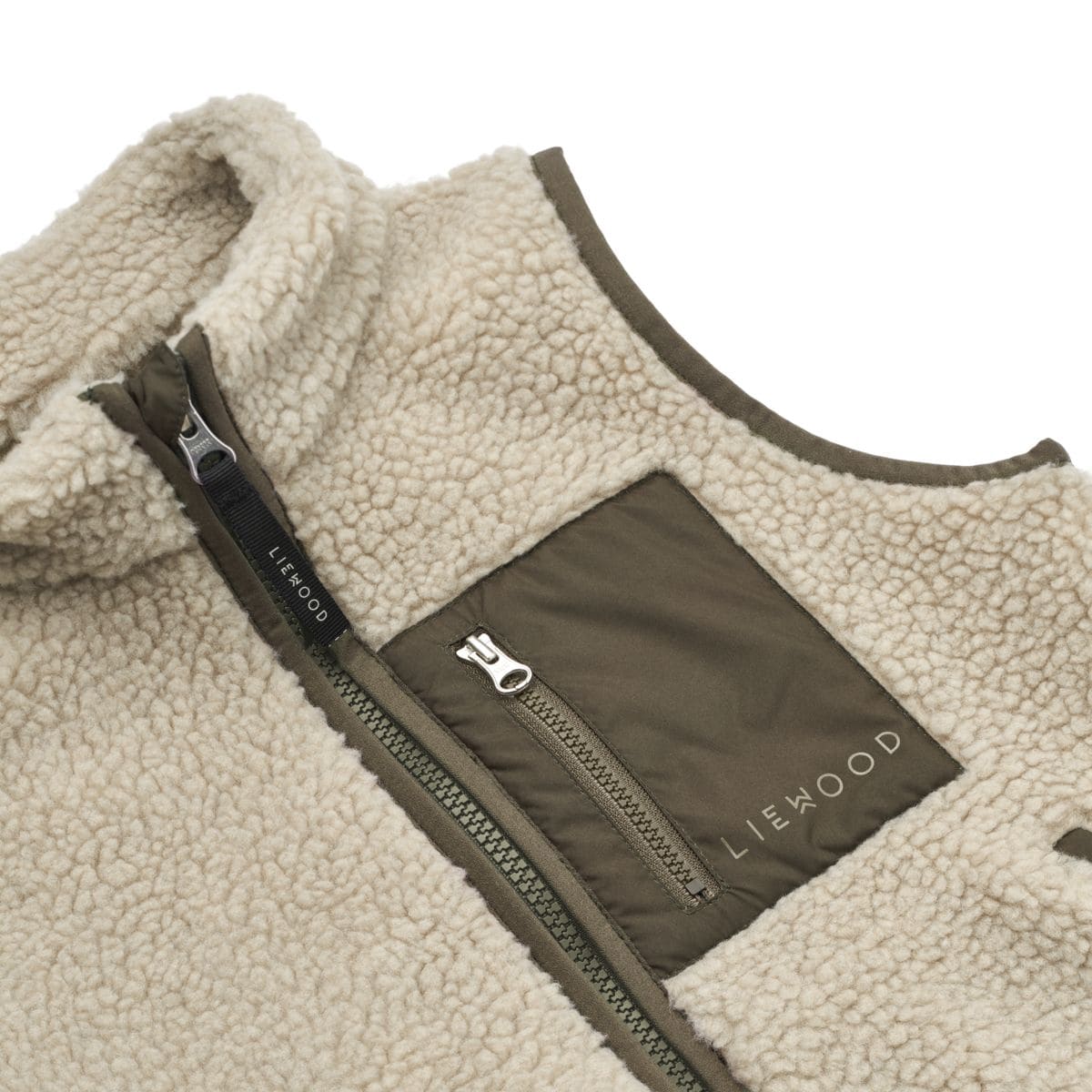 DELISTED Liewood Vada Sherpa Weste für Kinder „Nebelgrau / Army brown“ – Bild 4
