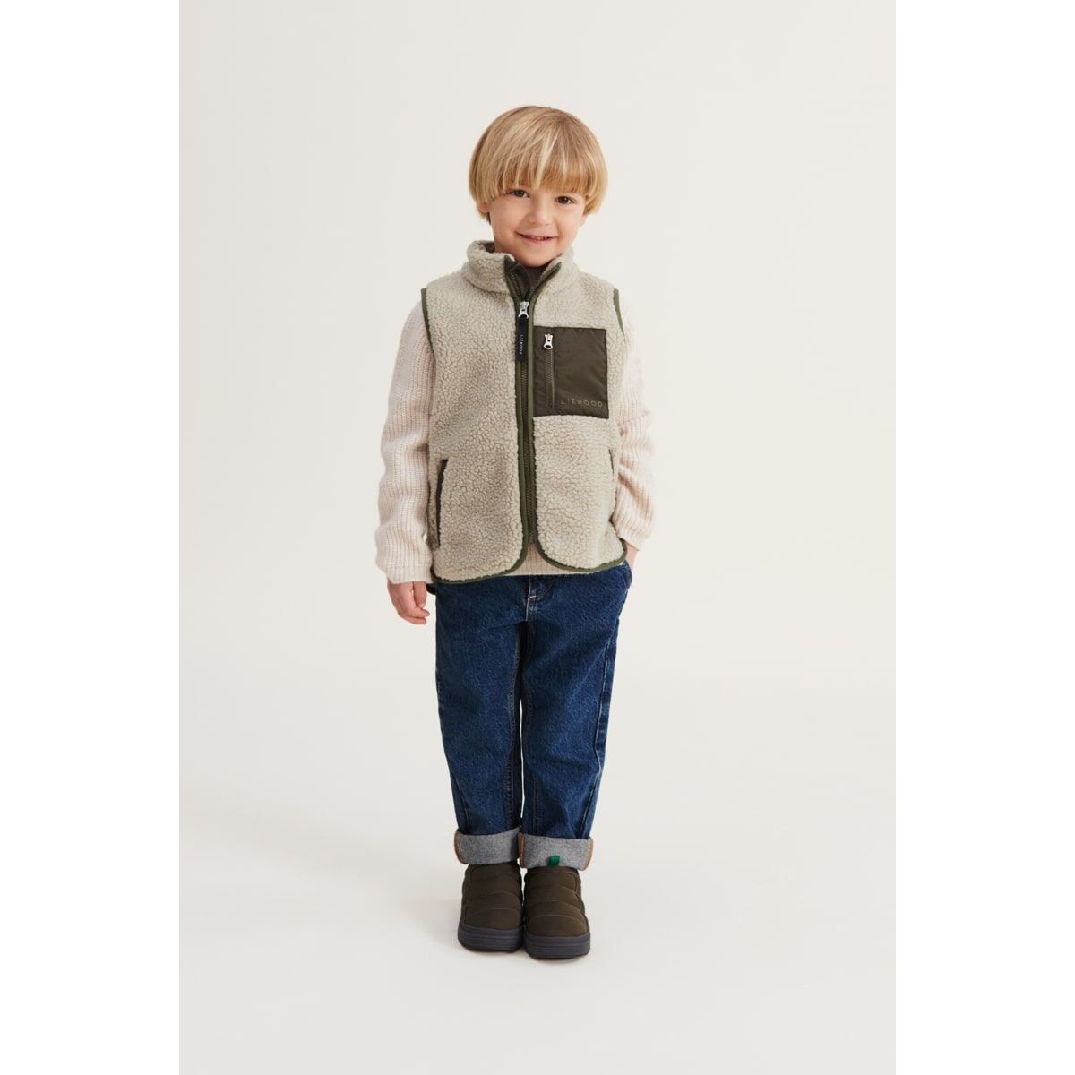 DELISTED Liewood Vada Sherpa Weste für Kinder „Nebelgrau / Army brown“ – Bild 5