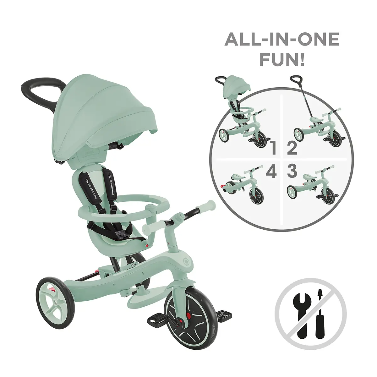 Globber Trike Explorer 4in1, ECO, pistazie, 10M-5J, mitwachsendes Dreirad