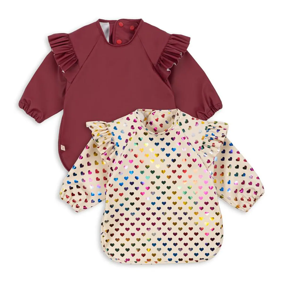Konges Sløjd Lätzchen-Set mit Rüschen „Coeur Glitter / Sangria“