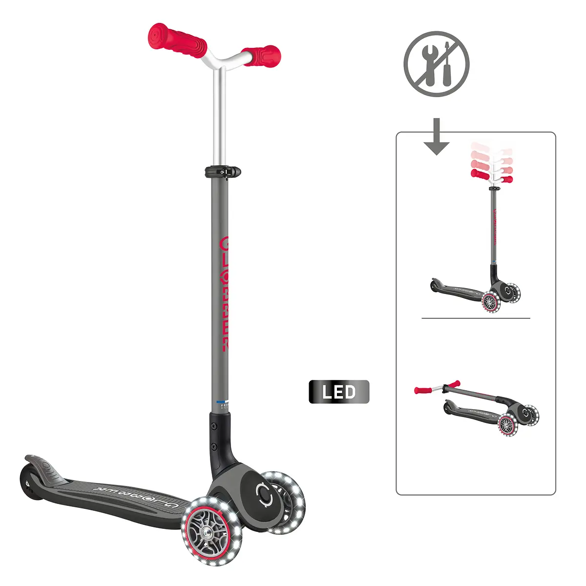 Globber Roller Master Lights mit Leuchtrollen – schwarz-rot, 4-14 Jahre