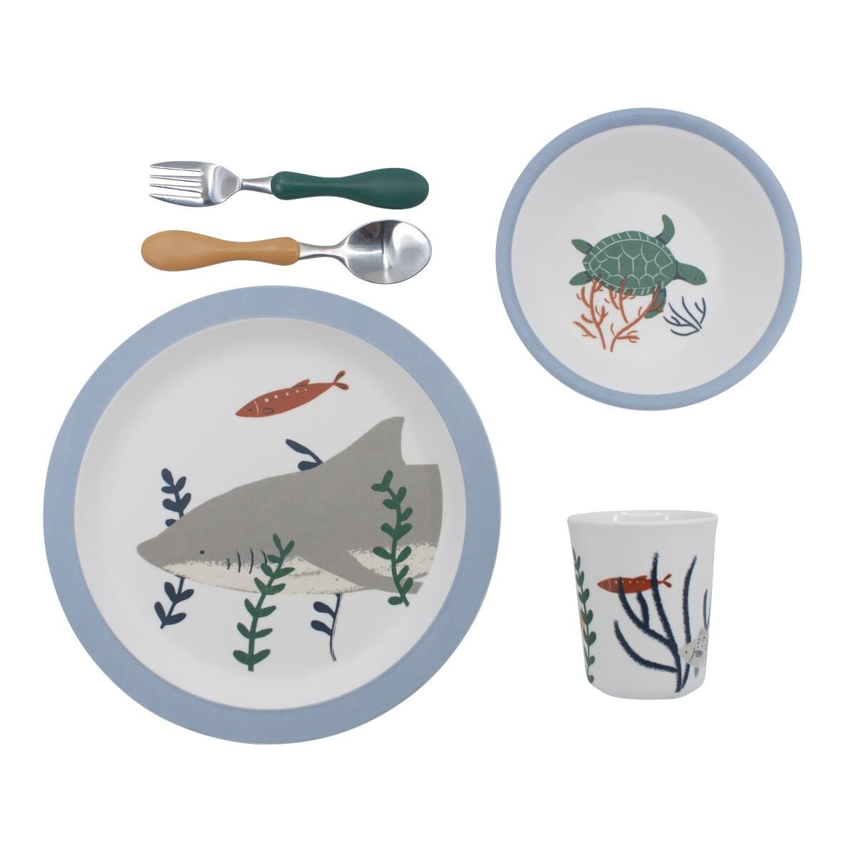 DELISTED Sebra Melamin Geschirr-Set, 5-teilig, Seven Seas