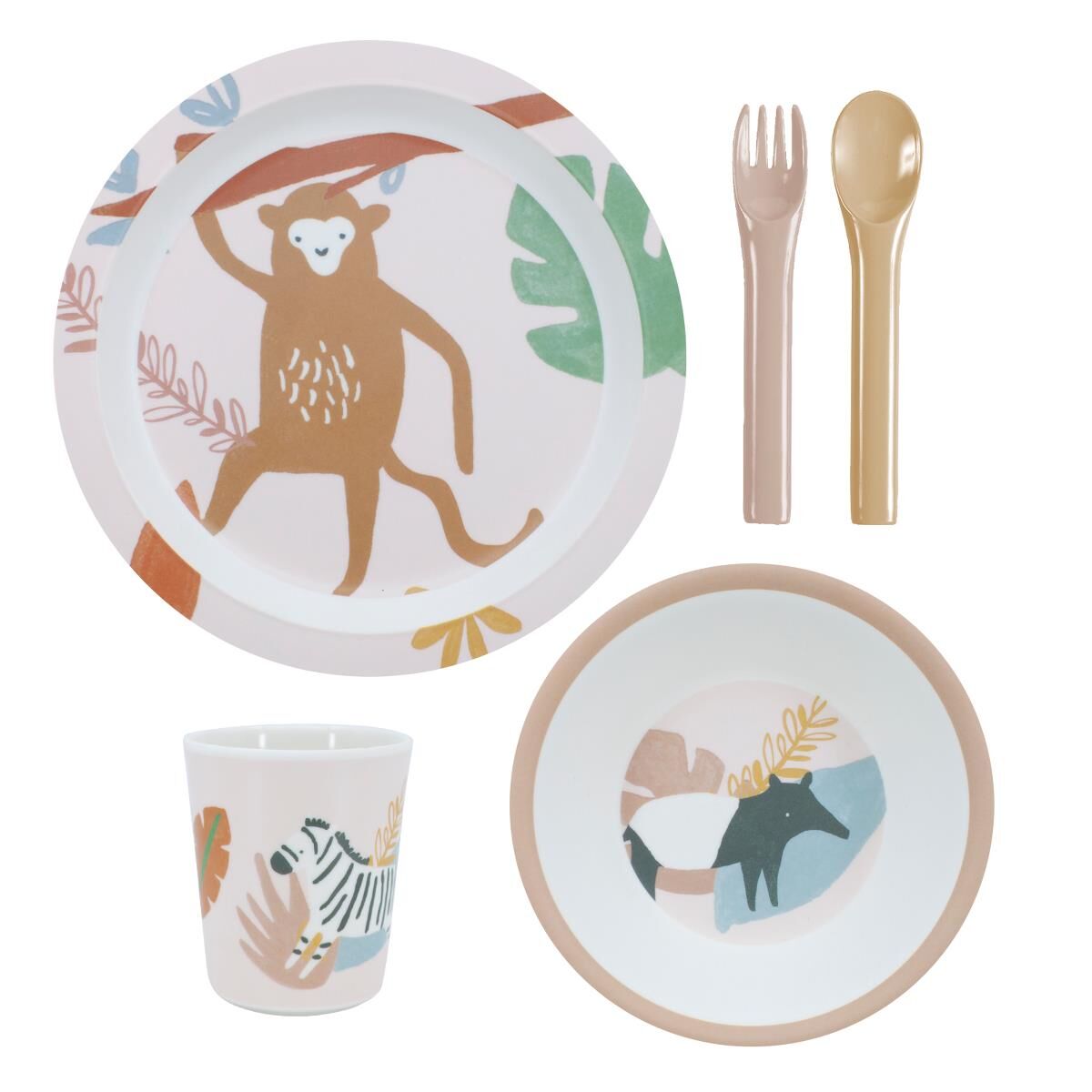 DELISTED Sebra Melamin Geschirr-Set Wildlife, sunset pink, 5-teilig