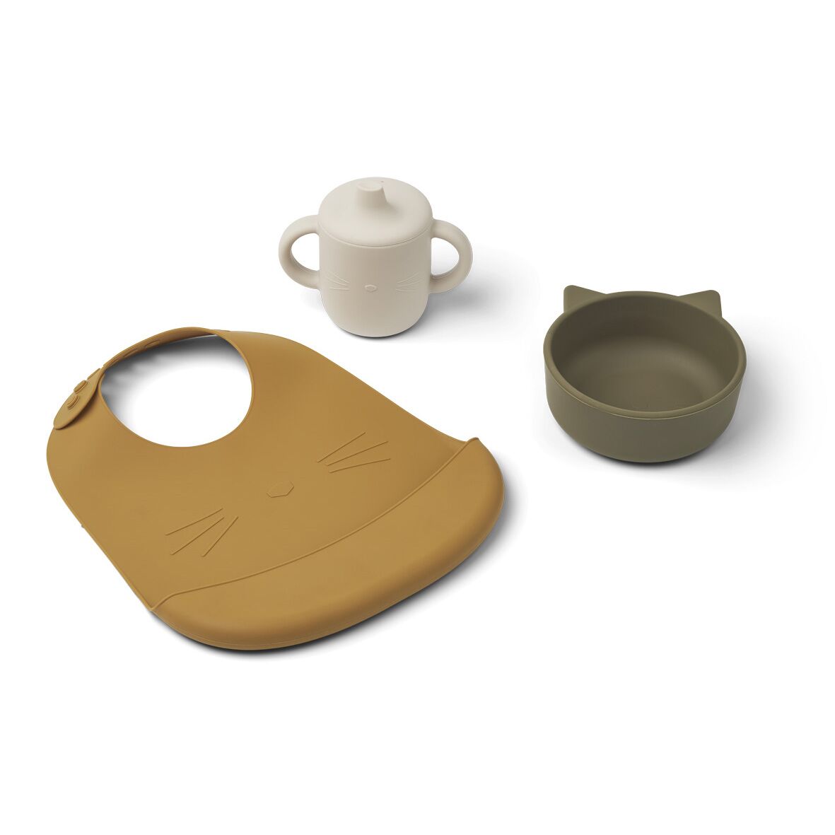 Liewood Connor Baby Essgeschirr-Set „Cat khaki multi mix“ aus Silikon, 3er-Set