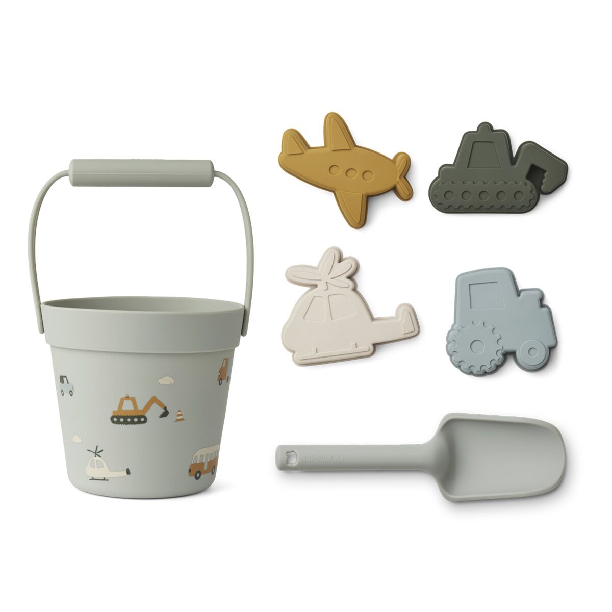 Liewood Dante Strand-Set „Vehicles dove blue mix“, Silikon, 6-teilig