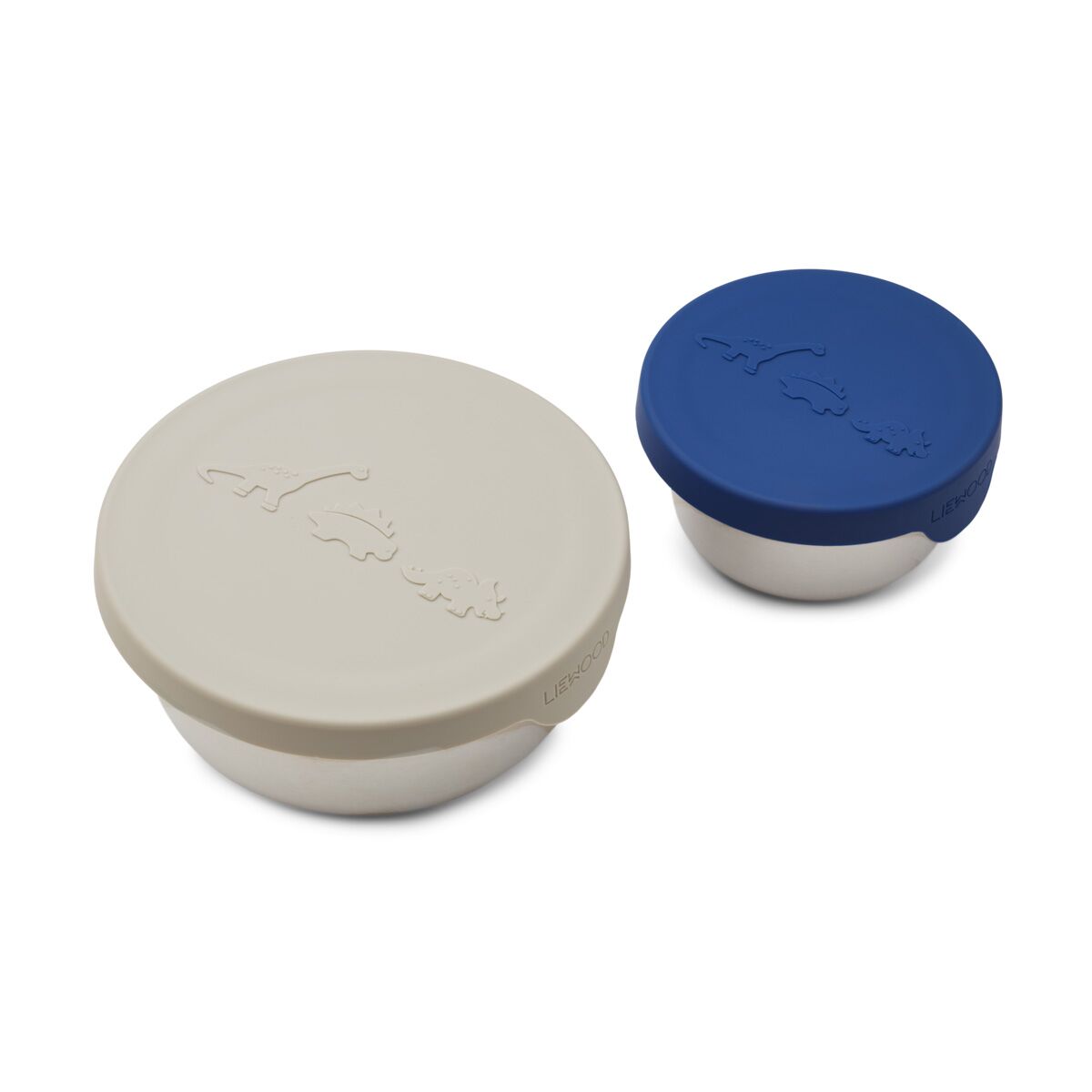 DELISTED Liewood Fiby Snackbox-Set „Dino mist surf blue mix“, Edelstahl mit Silikon-Deckel