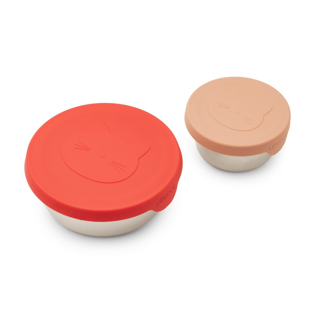 DELISTED Liewood Fiby Snackbox-Set „Cat apple red / tuscany rose mix“, Edelstahl mit Silikon-Deckel