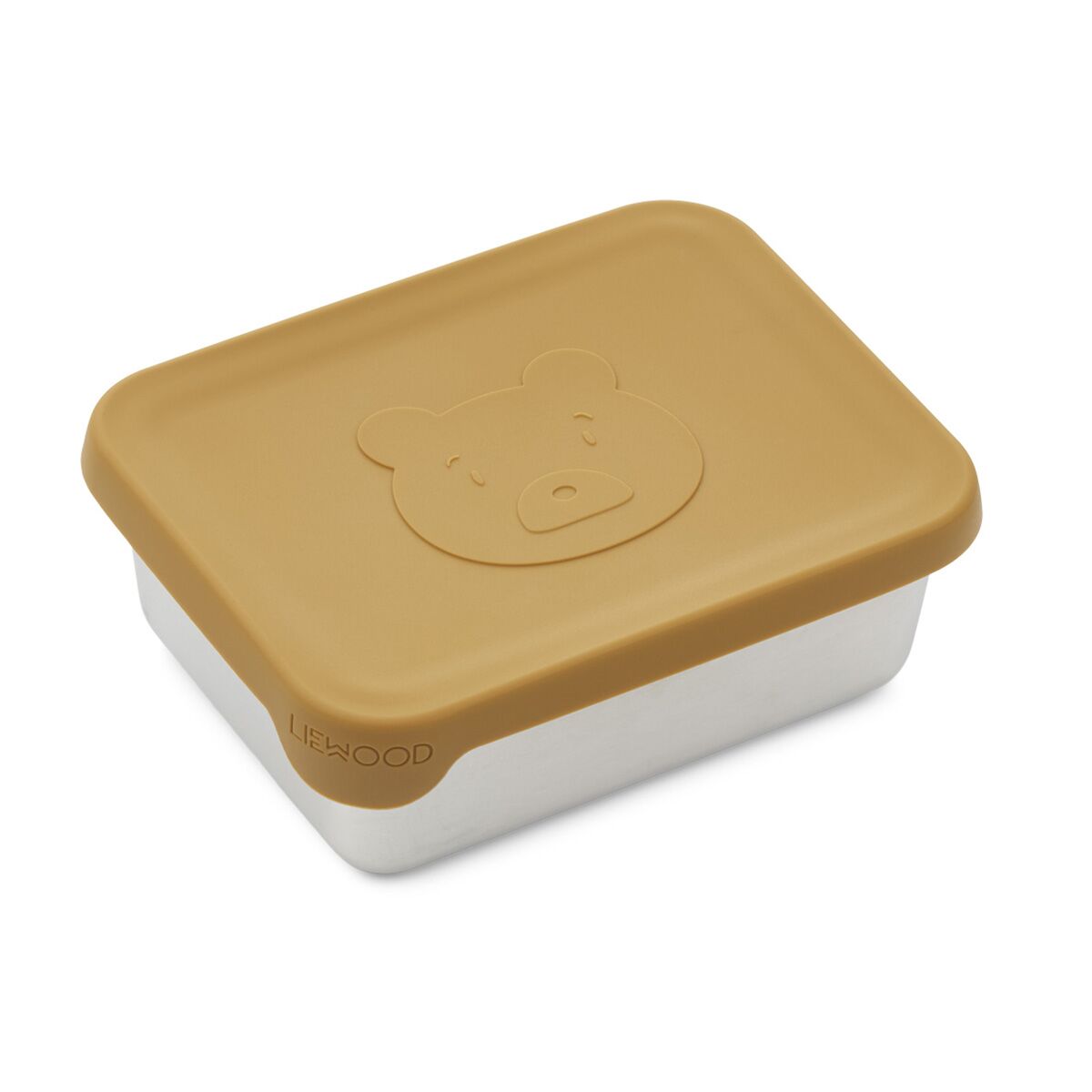 Liewood Ako Snackbox „Mr Bear golden caramel“, Edelstahl mit Silikon-Deckel