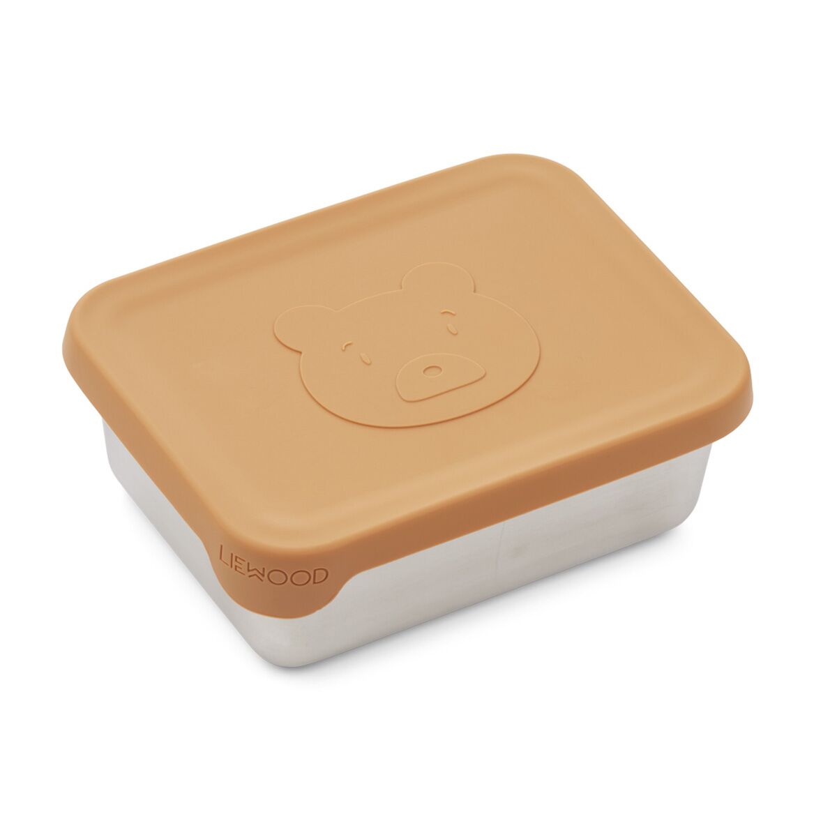 Liewood Ako Snackbox „Mr Bear almond“, Edelstahl mit Silikon-Deckel