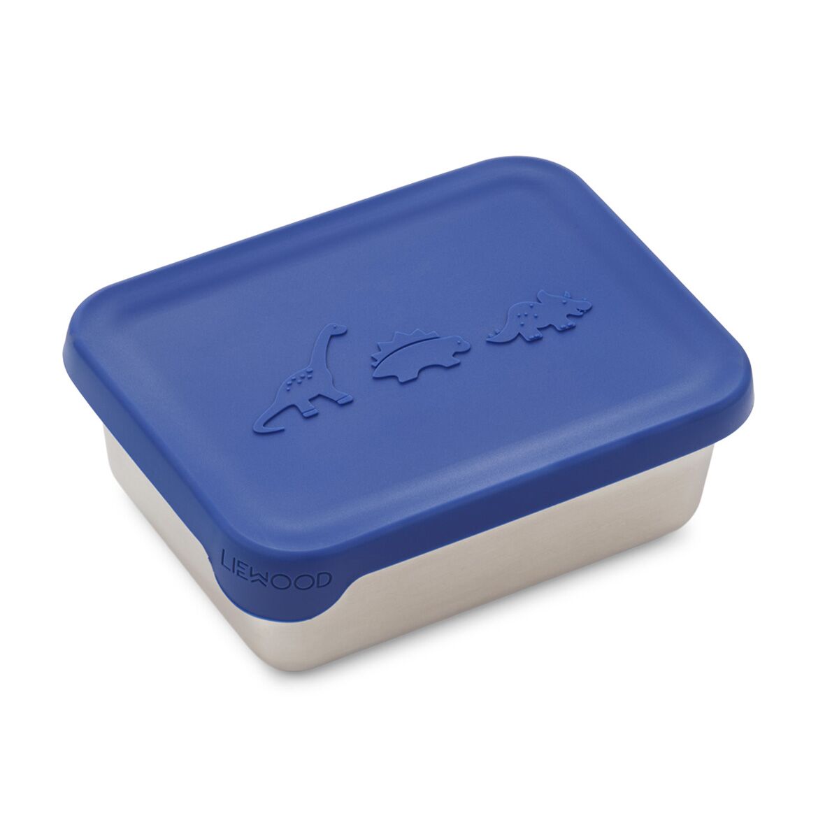 Liewood Ako Snackbox „Dino surf blue“, Edelstahl mit Silikon-Deckel
