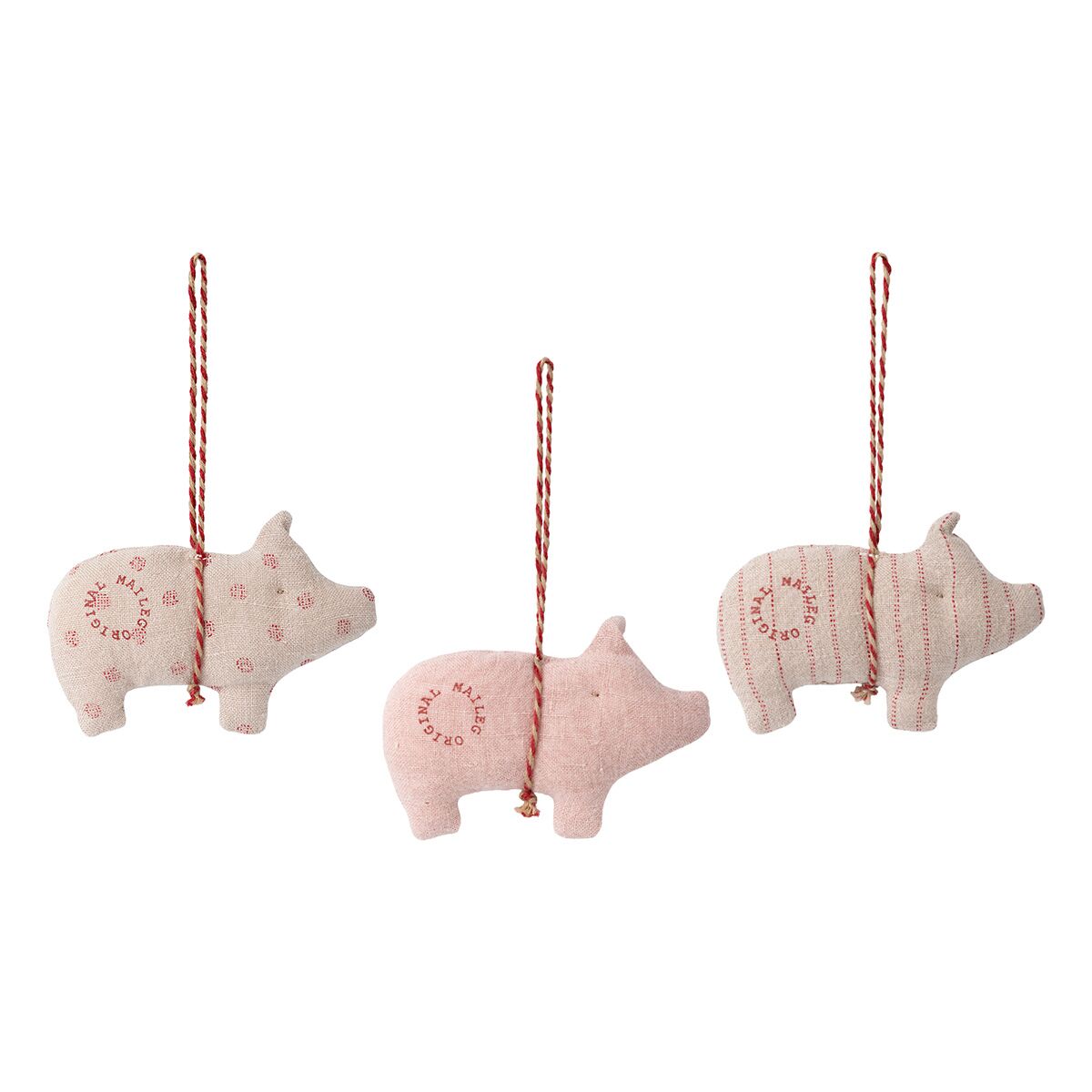 Maileg Weihnachtsbaumschmuck 3er-Set „Schweine aus Leinen“
