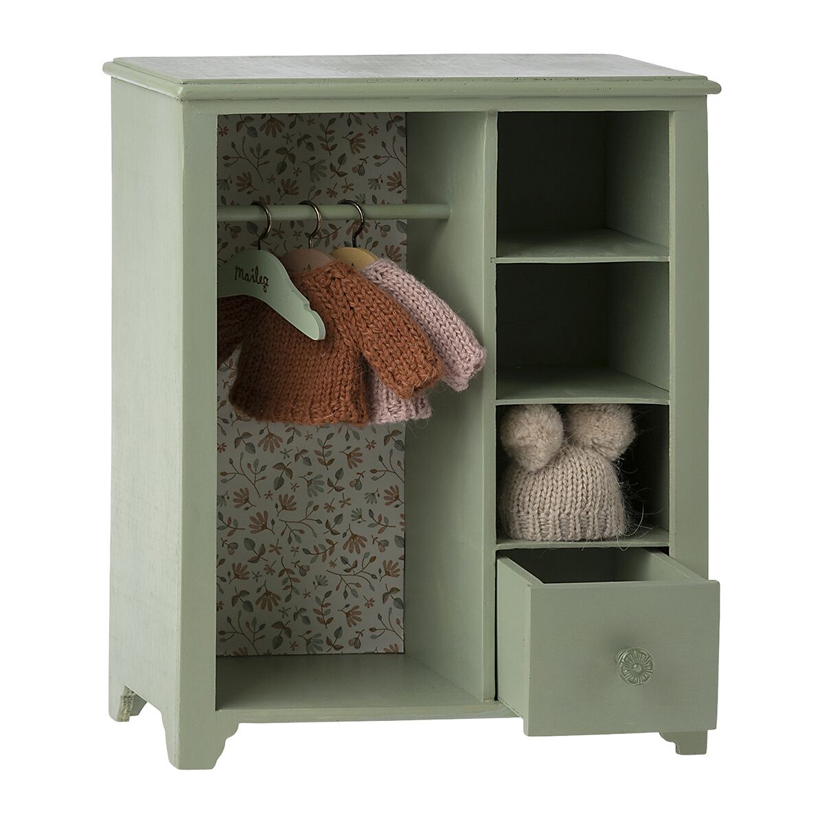Maileg Miniatur Kleiderschrank aus Holz, minzgrün, 33x28cm