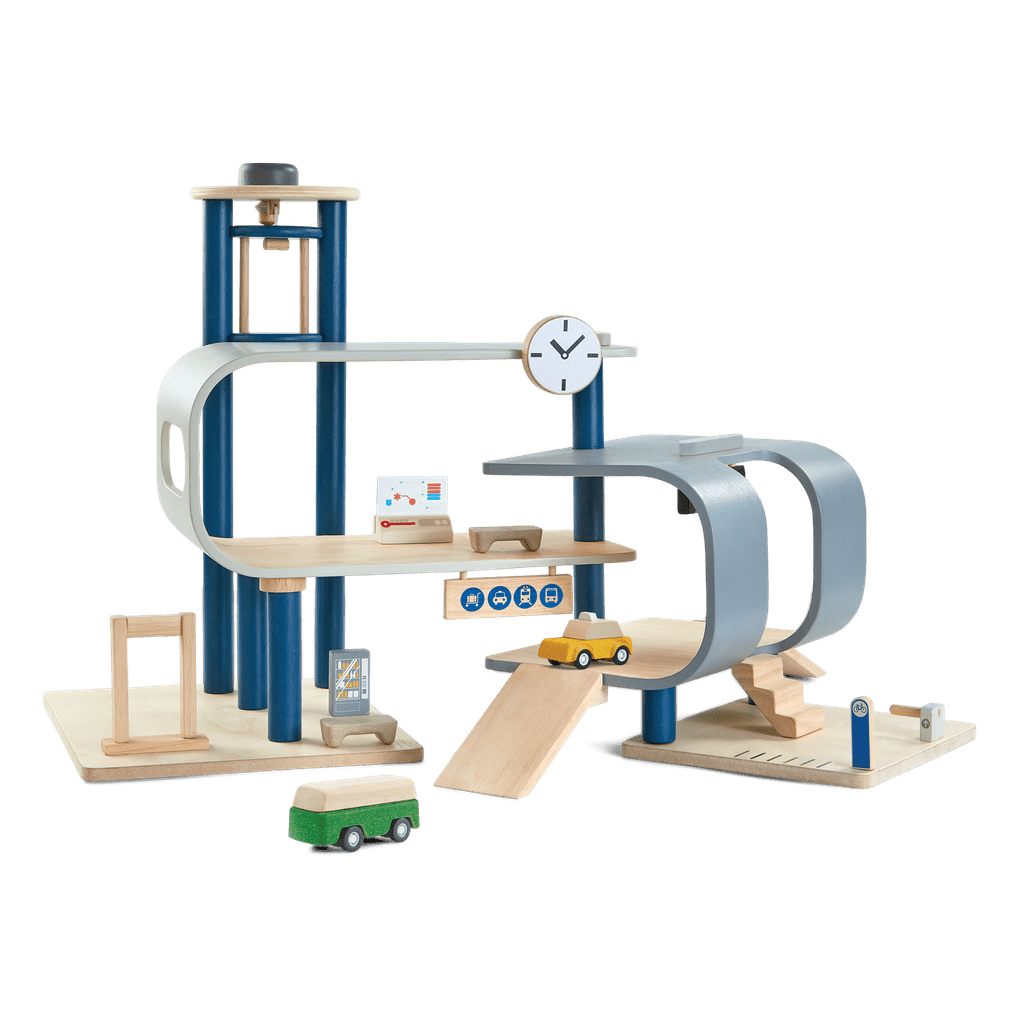 PlanToys Hauptbahnhof-Set aus Holz