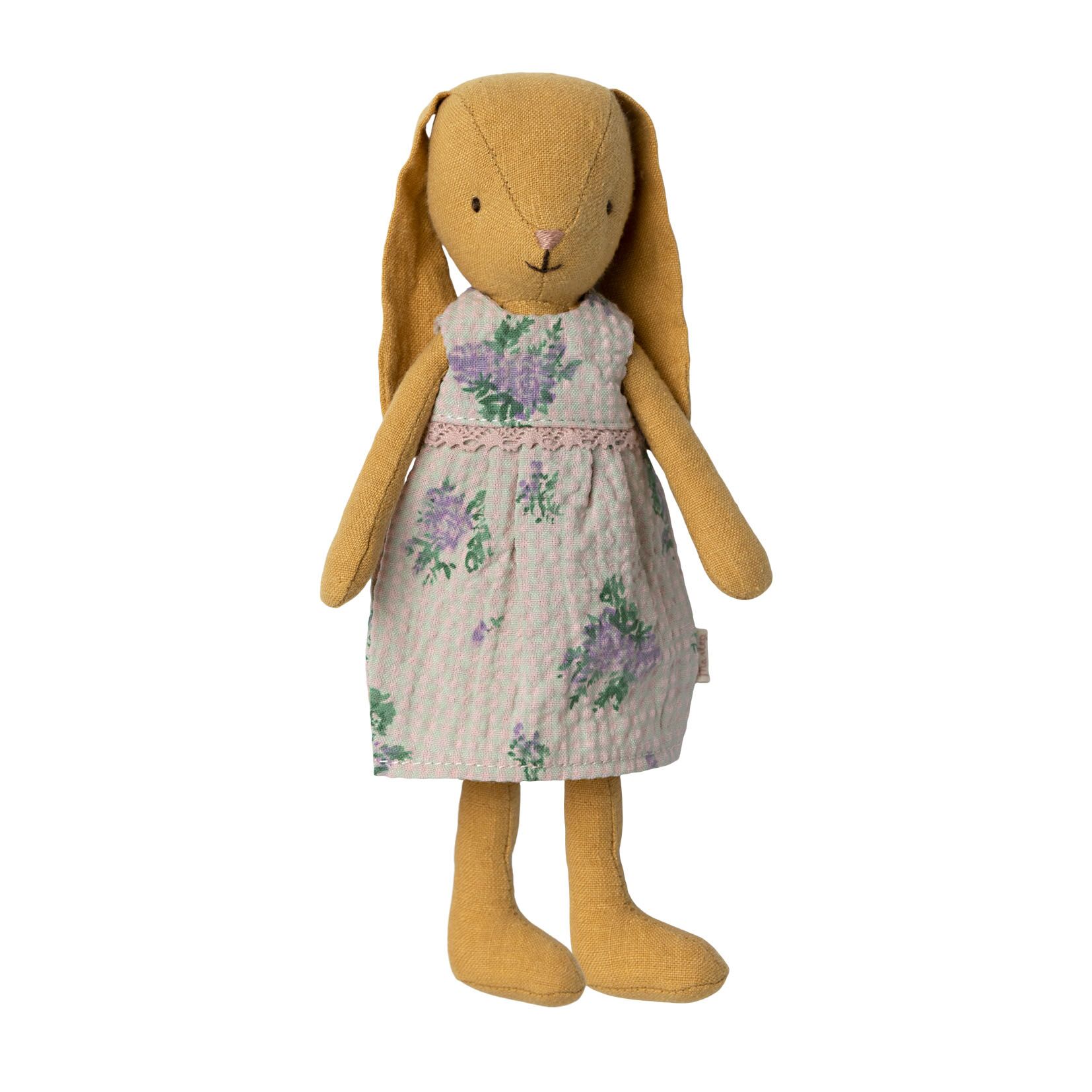 Maileg Hase mit geblümten Sommerkleid „dusty yellow“, Gr. 1 - 21cm