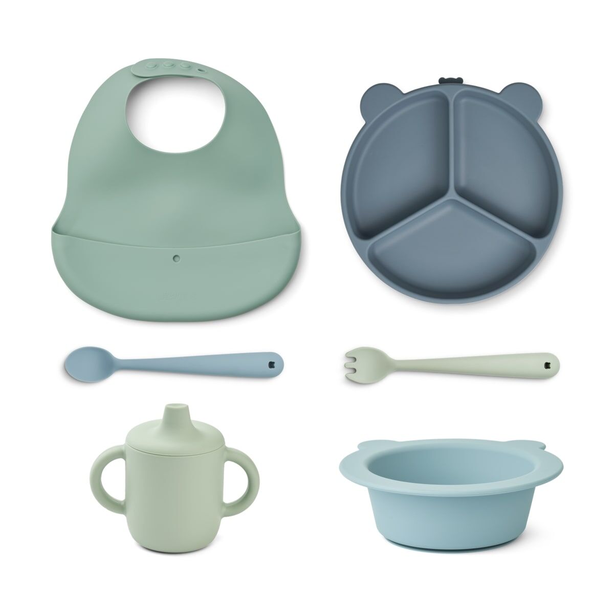 DELISTED Liewood Silikon Geschirr-Set Stina „Mr bear / Dusty mint multi mix“, 6er-Geschenkset – Bild 2