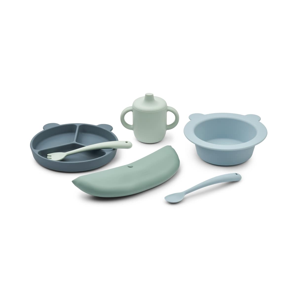 DELISTED Liewood Silikon Geschirr-Set Stina „Mr bear / Dusty mint multi mix“, 6er-Geschenkset – Bild 3