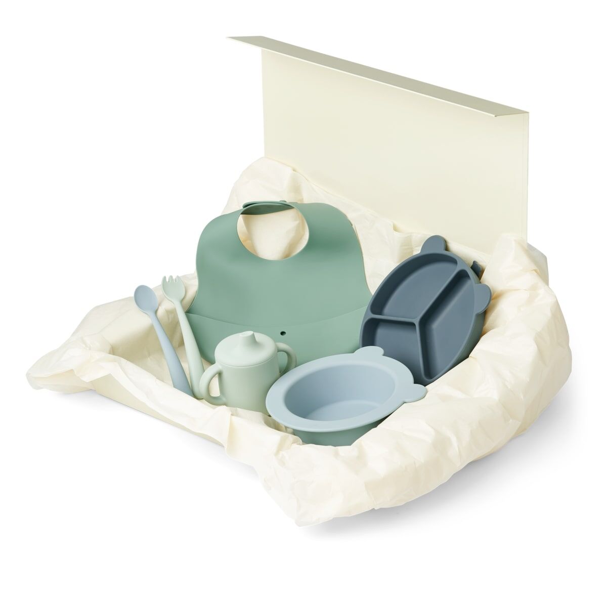 DELISTED Liewood Silikon Geschirr-Set Stina „Mr bear / Dusty mint multi mix“, 6er-Geschenkset – Bild 4